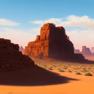 Ancient Sandstone Fortress in Desert Landscape