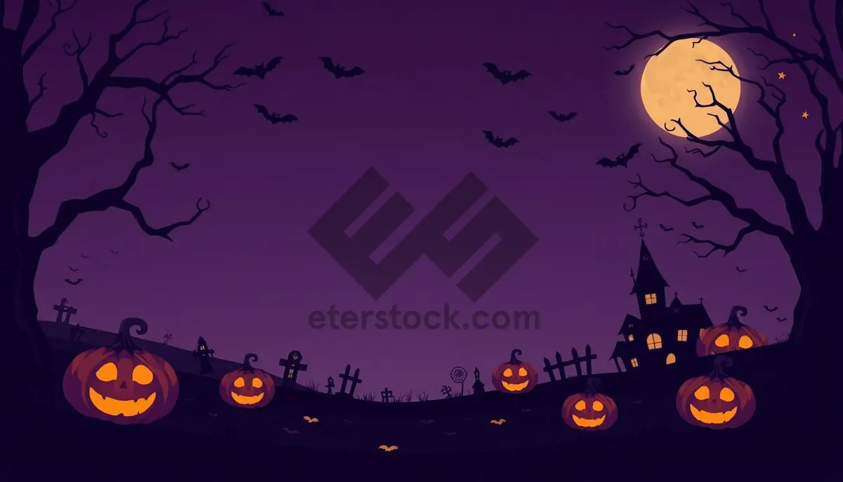 Picture of Spooky Halloween Night Silhouette in the Cemetery