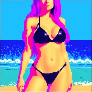Stunning Bikini Model Posing Sensually on Beach