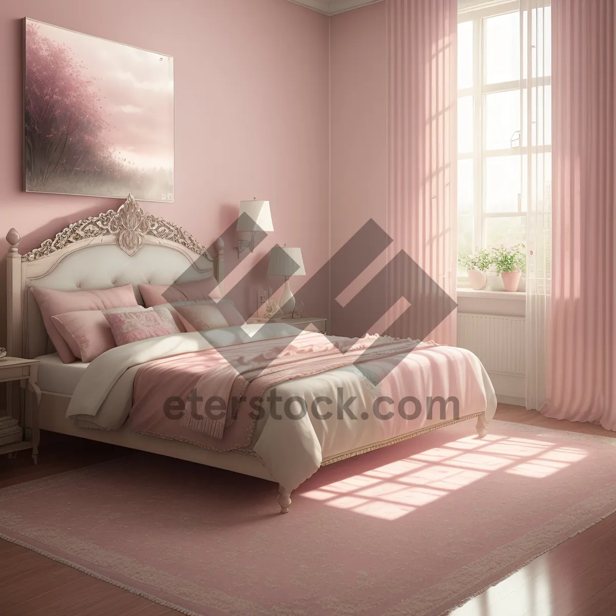 Picture of Modern and Cozy Bedroom Interior with Comfortable Furniture