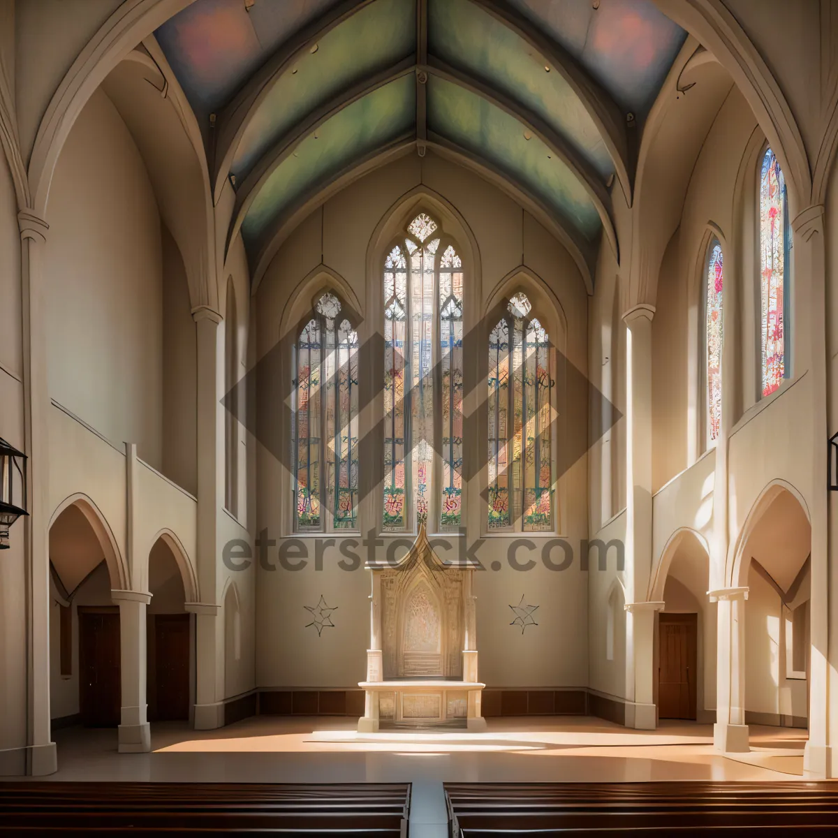 Picture of Stone Cathedral - Historic Architectural Landmark with Arched Windows