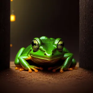 Bulging-eyed Tree Frog Peeking with Vibrant Orange Color