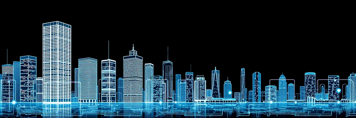 Picture of Modern city skyline with illuminated skyscrapers at night