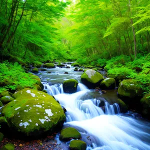 Serene Stream in Lush Forest