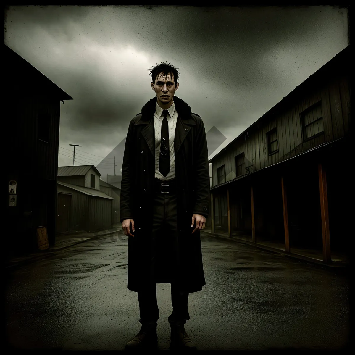 Picture of Man in Trench Coat Walking in Rain.