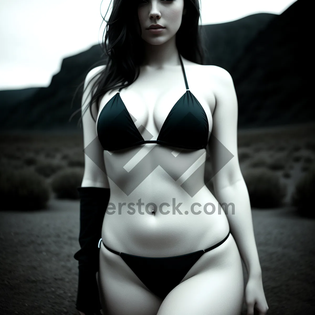 Picture of Sultry Sensuality: Intimate Lingerie Model in Seductive Black Bikini