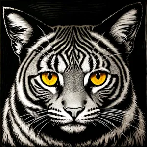 Fierce beauty: Striped domestic cat with intense gaze