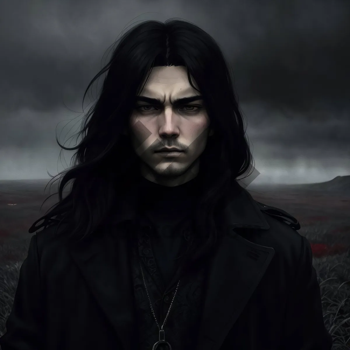 Picture of Attractive brunette model in black cloak portrait shot