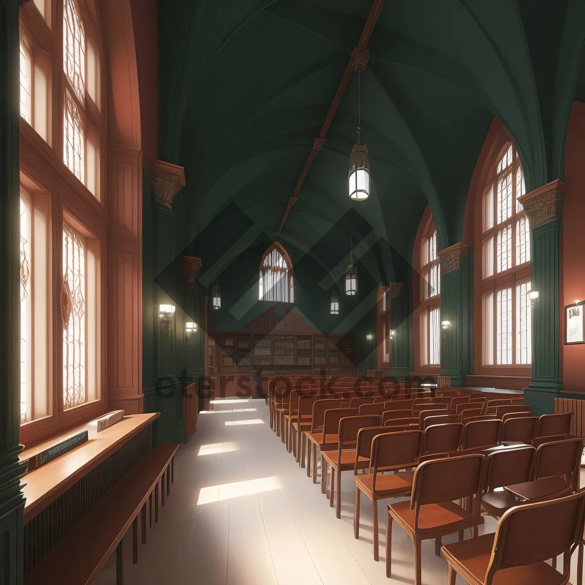 Picture of Ancient Cathedral Interior with Historic Classroom Setting