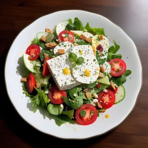 Healthy Vegetarian Salad with Fresh Cheese and Tomatoes