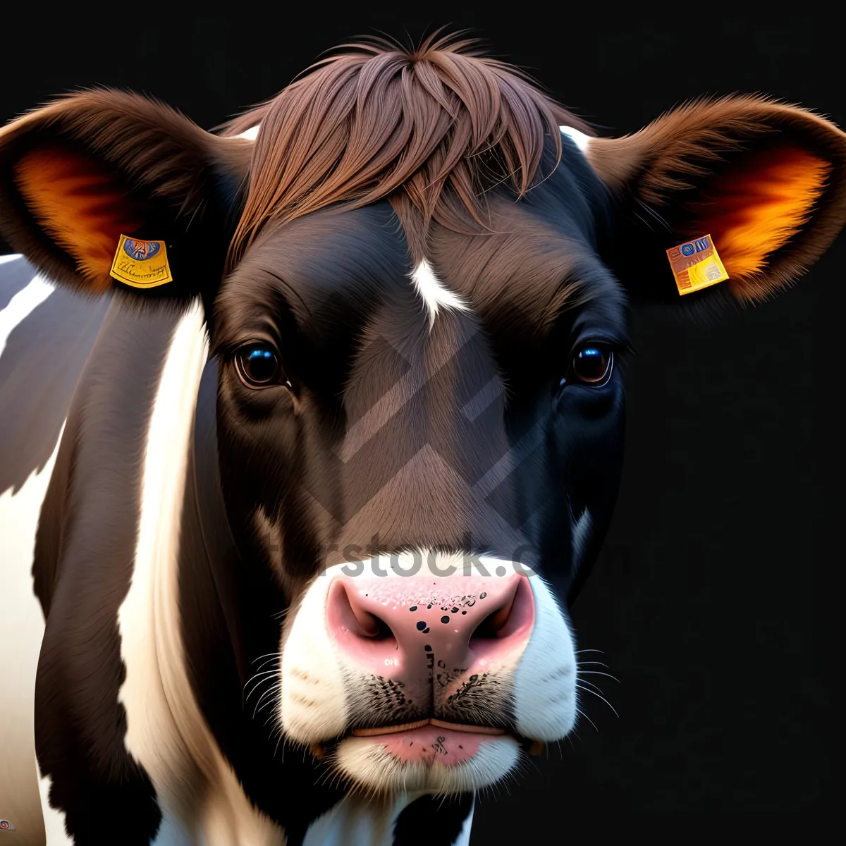 Picture of Black Masked Cow Portrait on Rural Farm