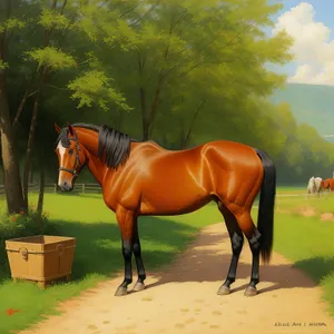 Thoroughbred Stallion Grazing on Rural Farm