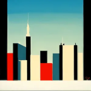 Cityscape Business Silhouette with 3D Graph