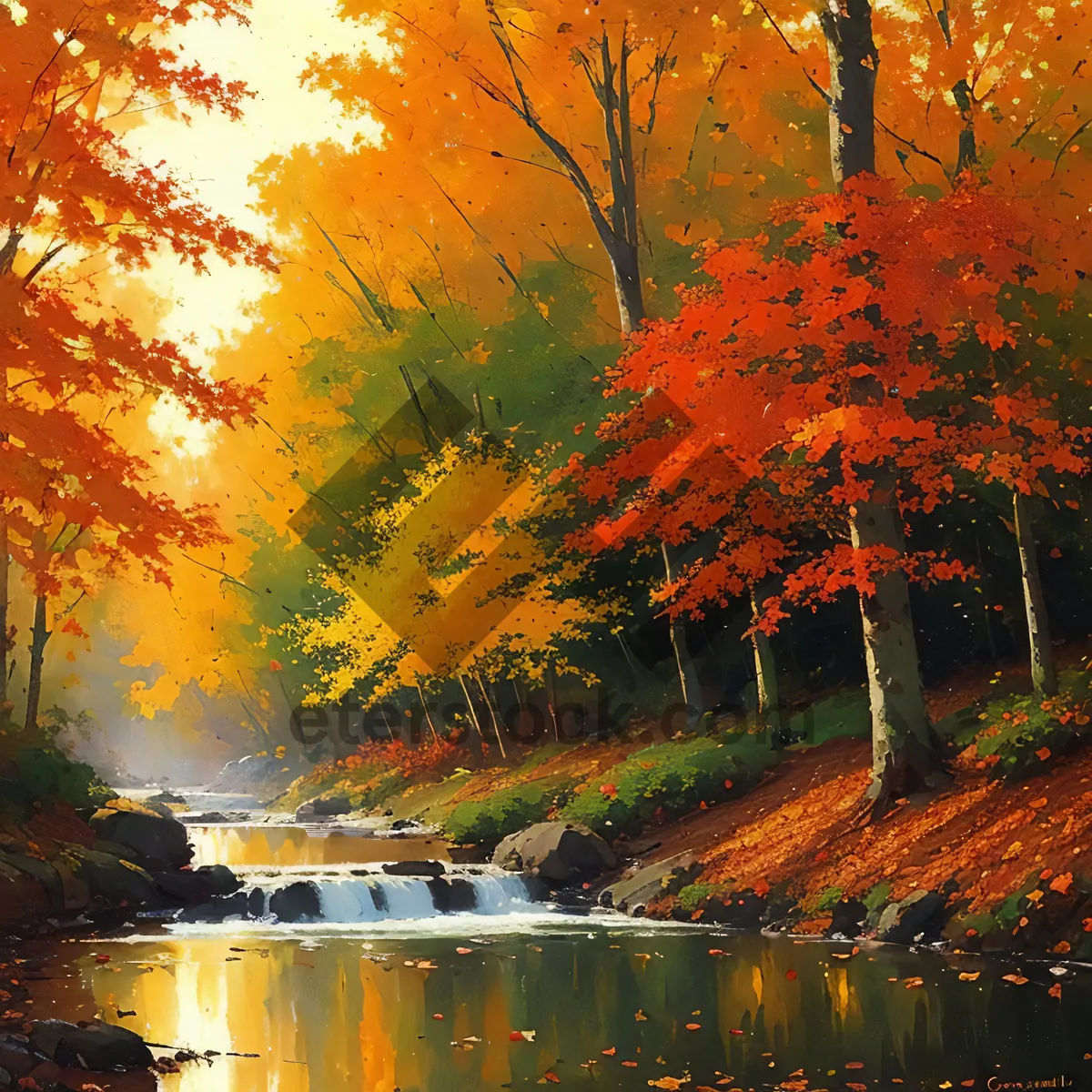 Picture of Golden Maple Tree in Autumn Park