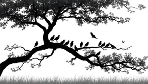 Silhouette of Winter Oak Tree Against Sky