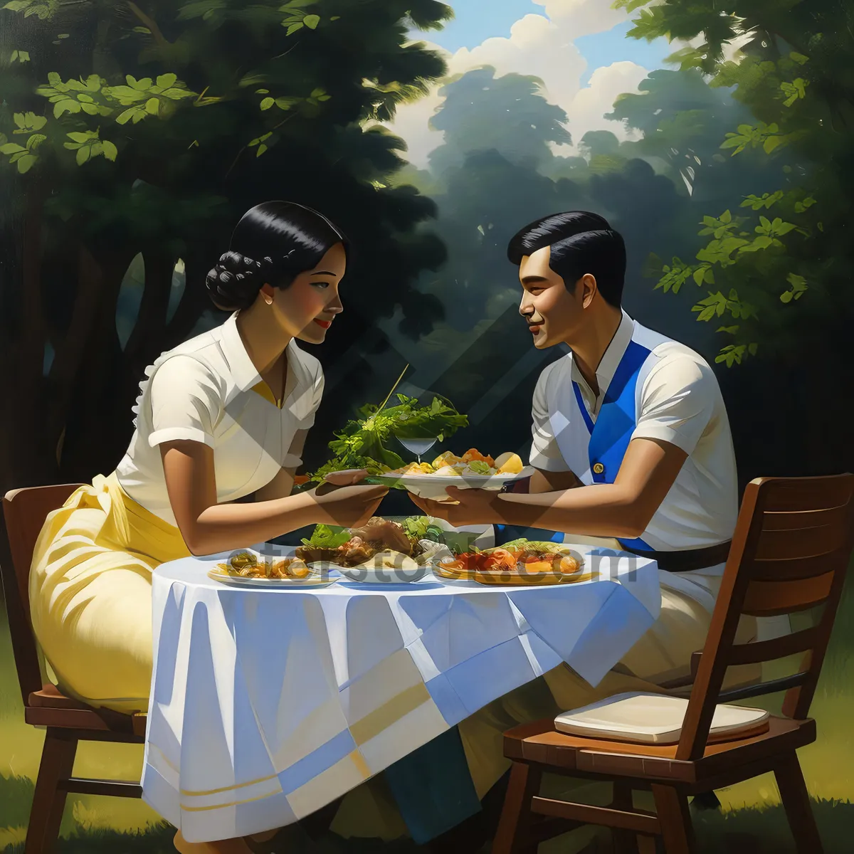 Picture of Happy couple enjoying lunch at a restaurant table