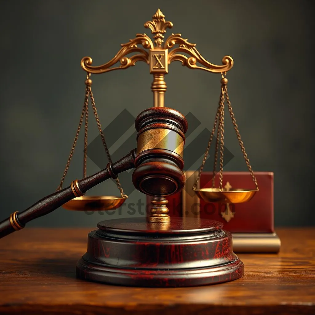 Picture of Justice Scale with Gavel on Gold Background