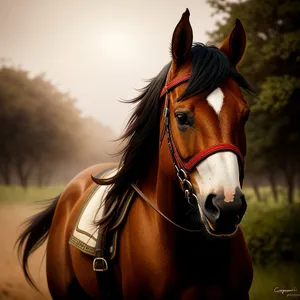 Thoroughbred Stallion Galloping in Meadow