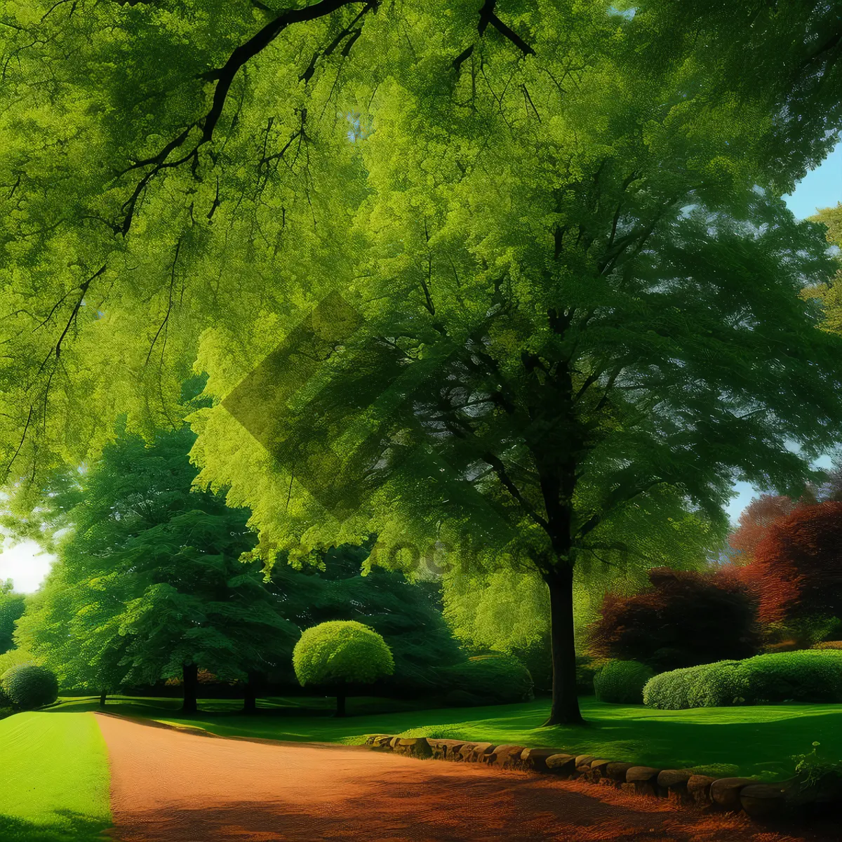 Picture of Autumn Serenity: Park Path through Colorful Woods