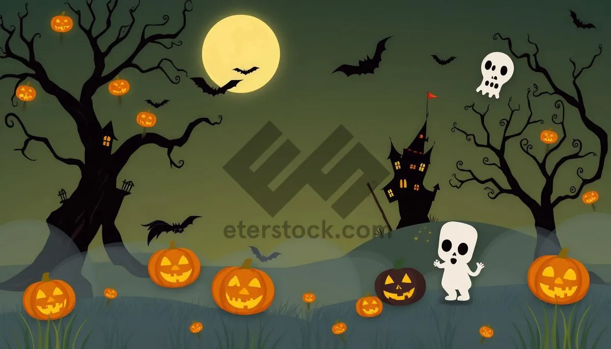 Picture of Halloween Night Moon Silhouette Cemetery Design