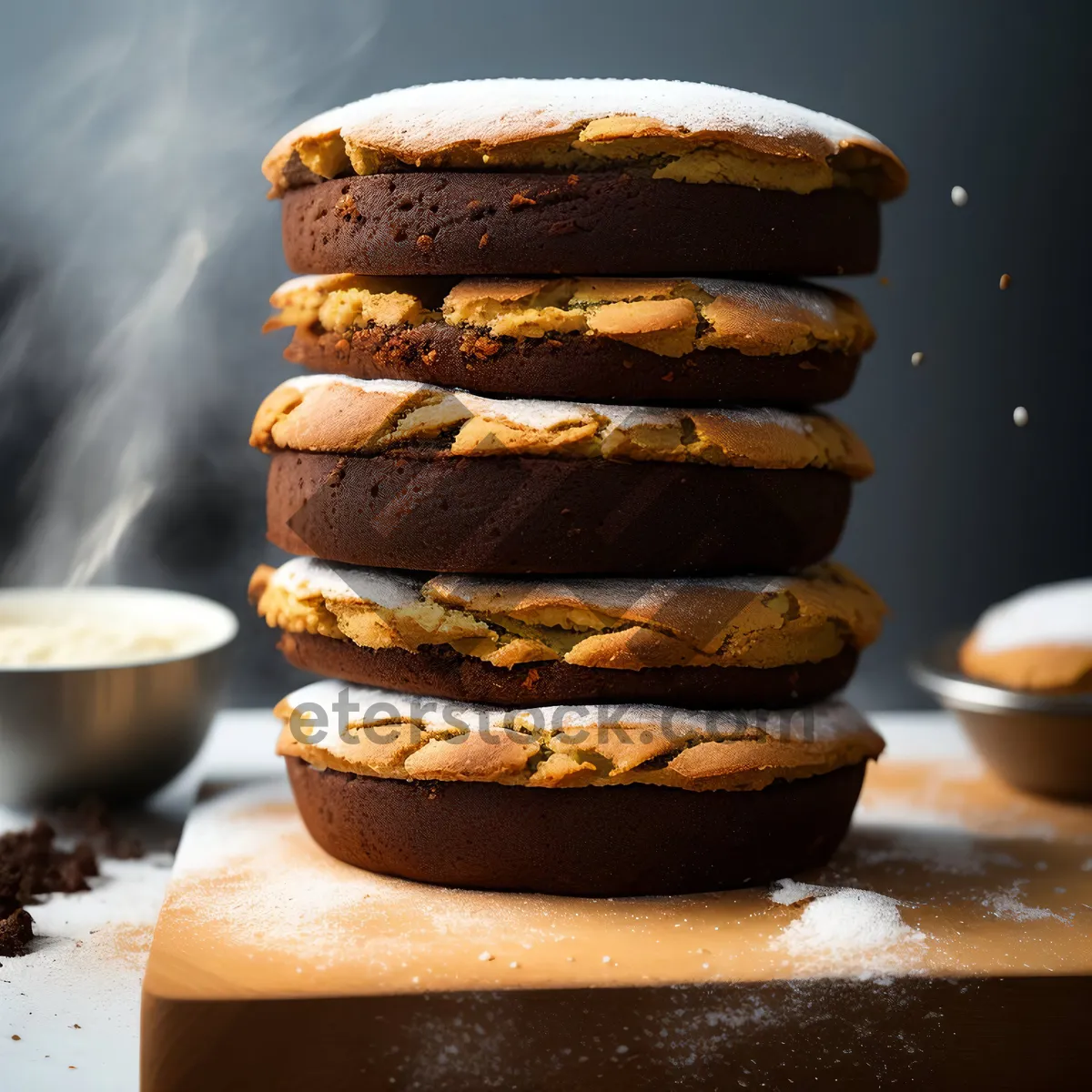 Picture of Delicious stacked chocolate buns for a tasty breakfast.