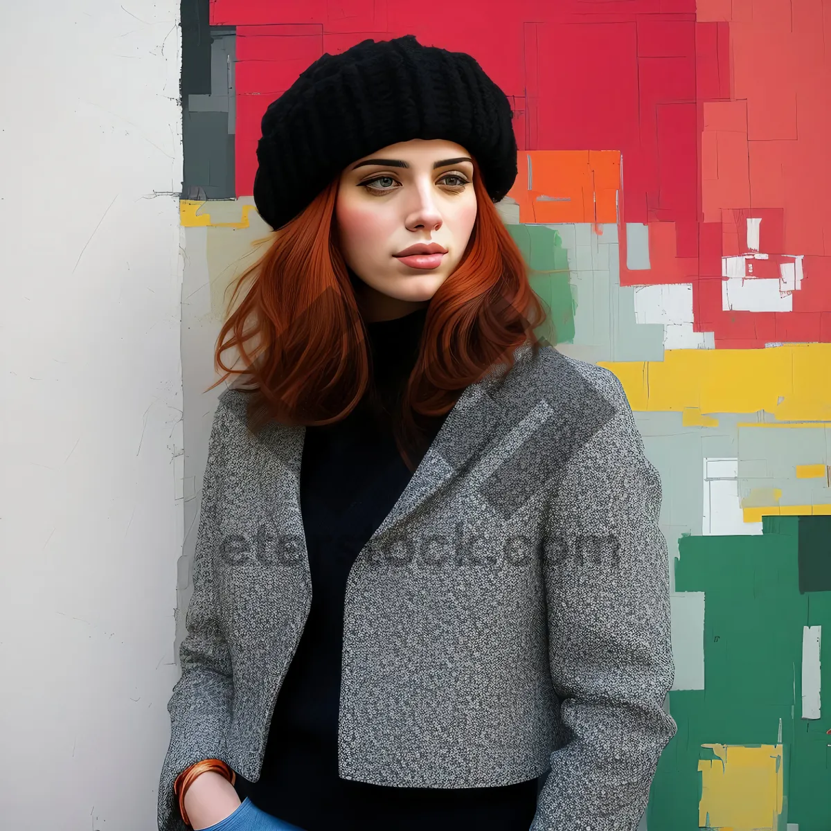 Picture of Smiling brunette businesswoman in stylish office attire