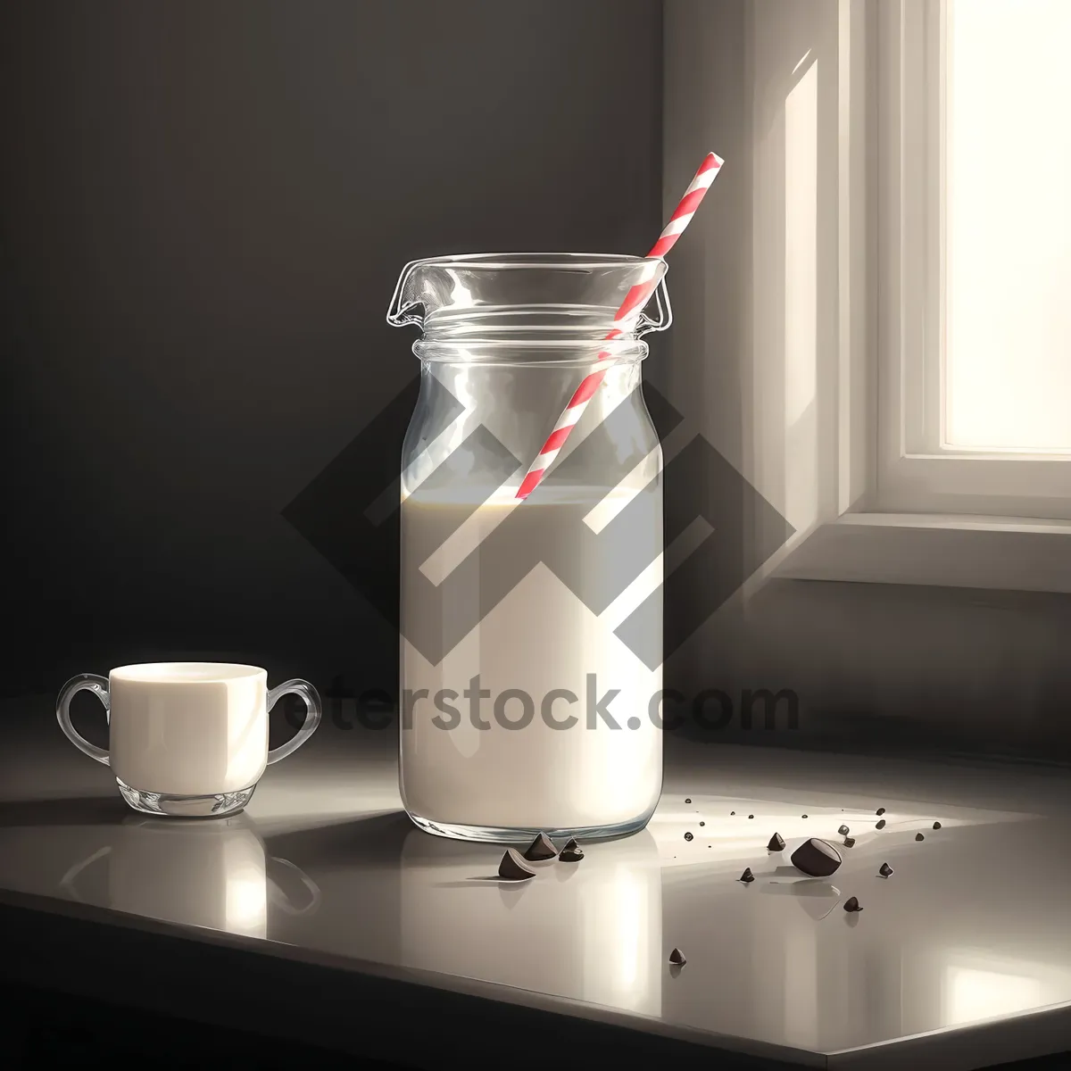 Picture of Healthy Milk in Transparent Glass Bottle for Breakfast