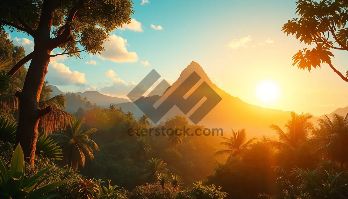 Picture of Mountain Sunset Silhouette in Orange and Yellow Sky