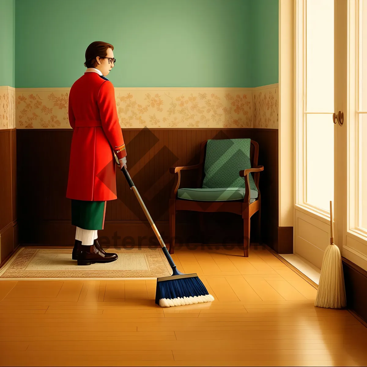 Picture of Male Golfer Vacuuming Golf Course