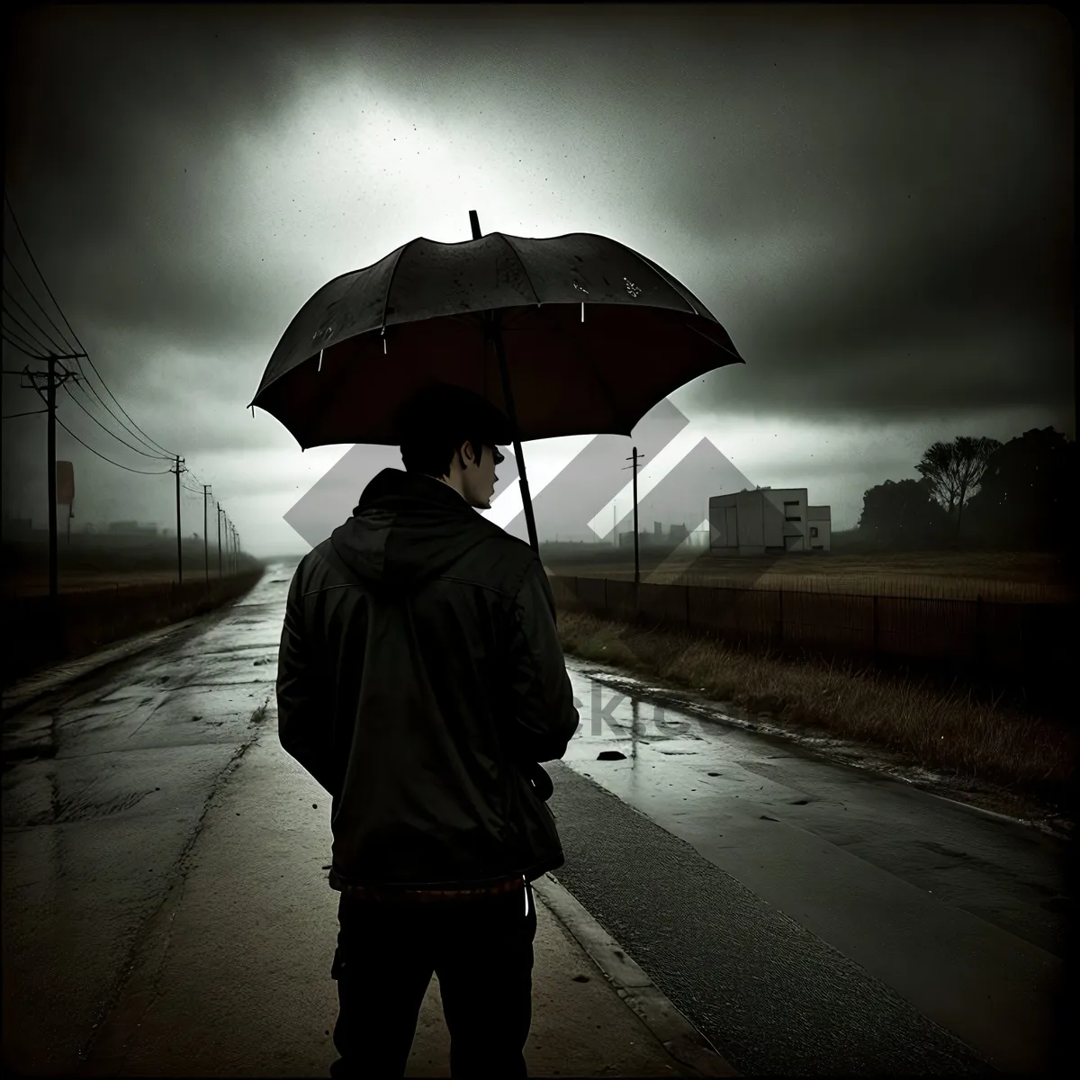 Picture of Rainy Day Cover: Person Seeking Shelter Under Umbrella