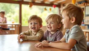 Happy family with cute kids smiling together at home.