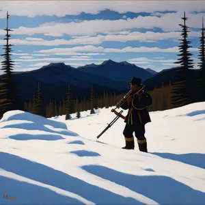 Skier enjoying snowy mountain slope during winter vacation