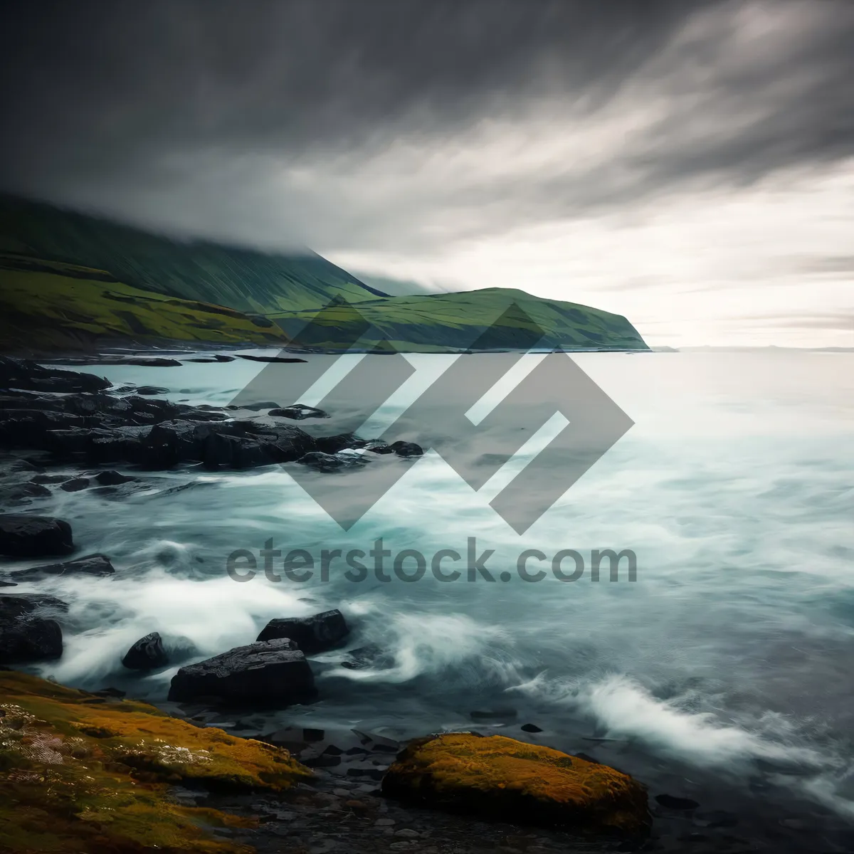 Picture of Serene Sunset Over Rocky Coastal Shoreline