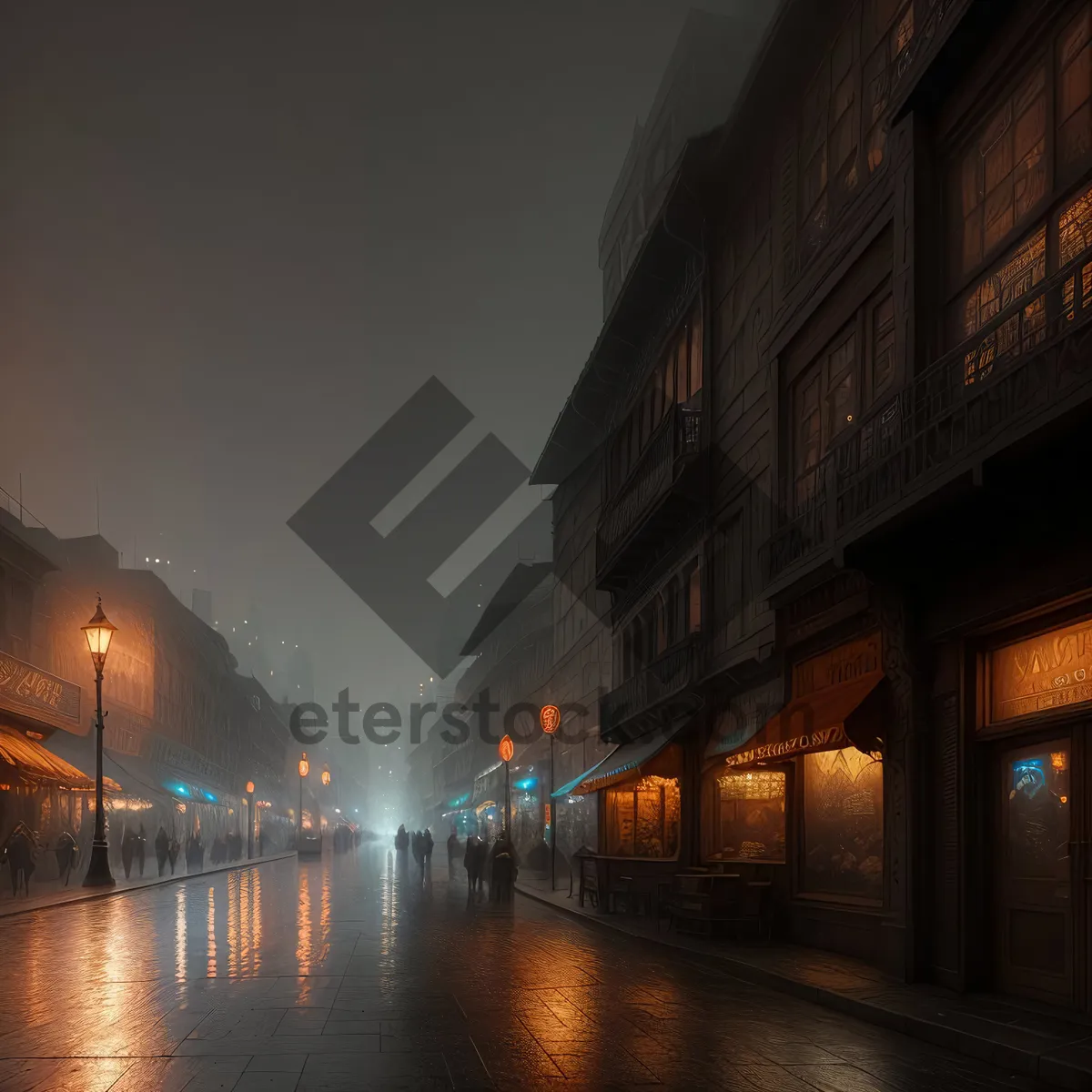 Picture of Nighttime Cityscape with Bridge and Waterfront