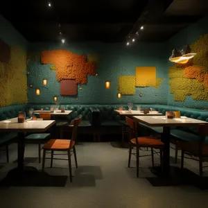 Modern interior design of empty restaurant hall