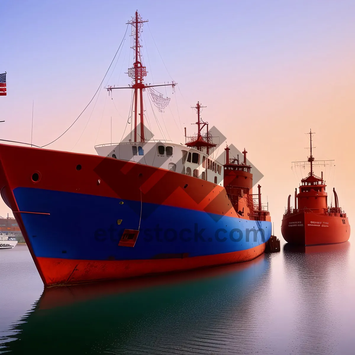 Picture of Seafaring Freight vessel navigating bustling harbor