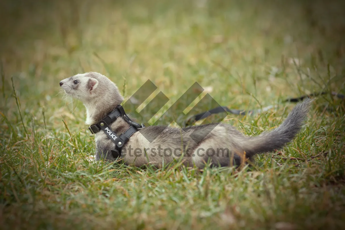 Picture of Adorable black-footed ferret in the wild habitat.