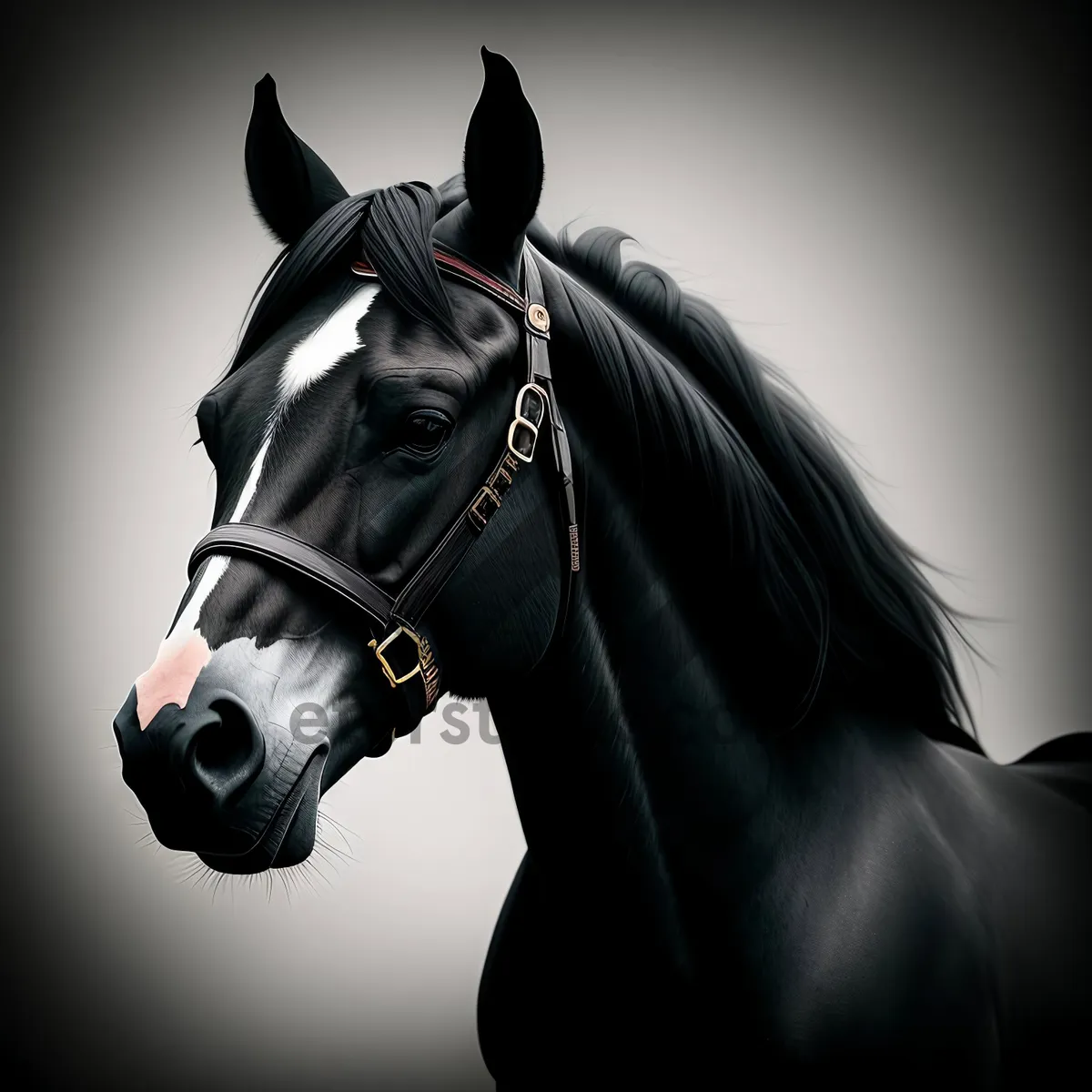 Picture of Beautiful Thoroughbred Stallion in Brown Bridle