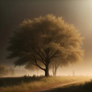 Vibrant sunset over a rural meadow