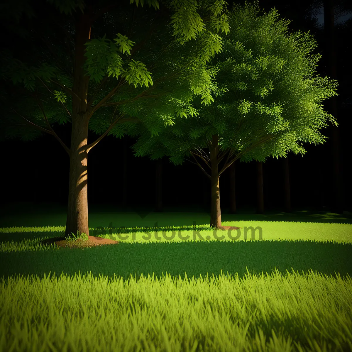 Picture of Serene Summer Meadow Under Lush Oak Trees