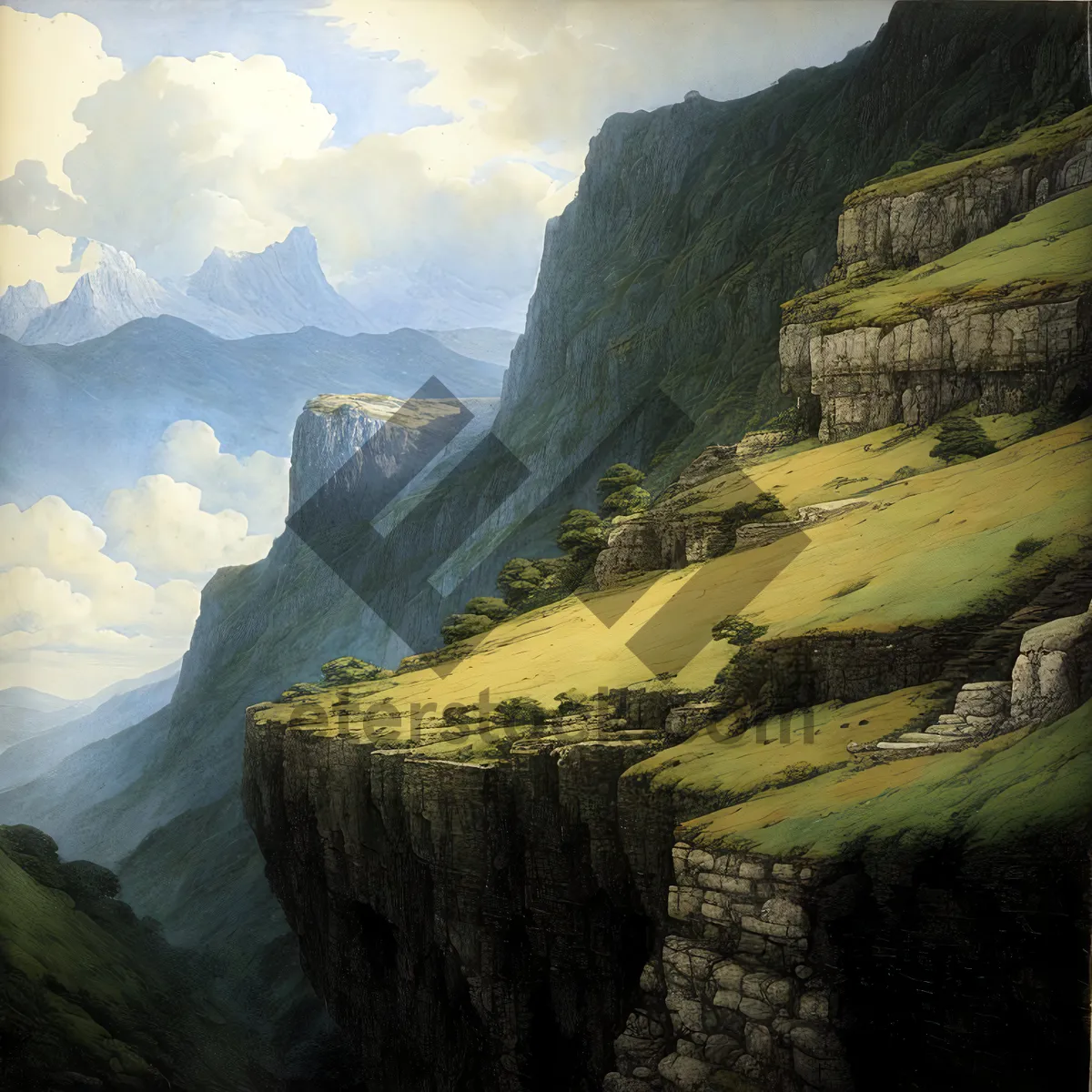 Picture of Serene Valley Reflections amidst Majestic Mountains