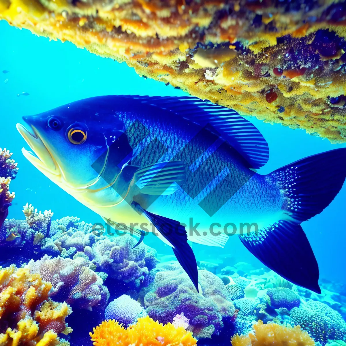 Picture of Colorful Tropical Fish Swimming in Exotic Coral Reef