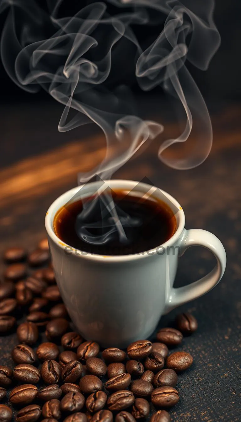 Picture of Morning Espresso on Black Table with Spoon and Cup