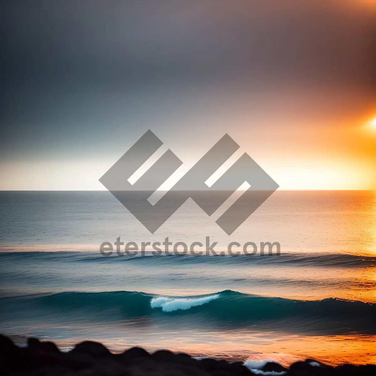 Picture of Golden Horizon: Serene Beach Sunset with Reflecting Waves