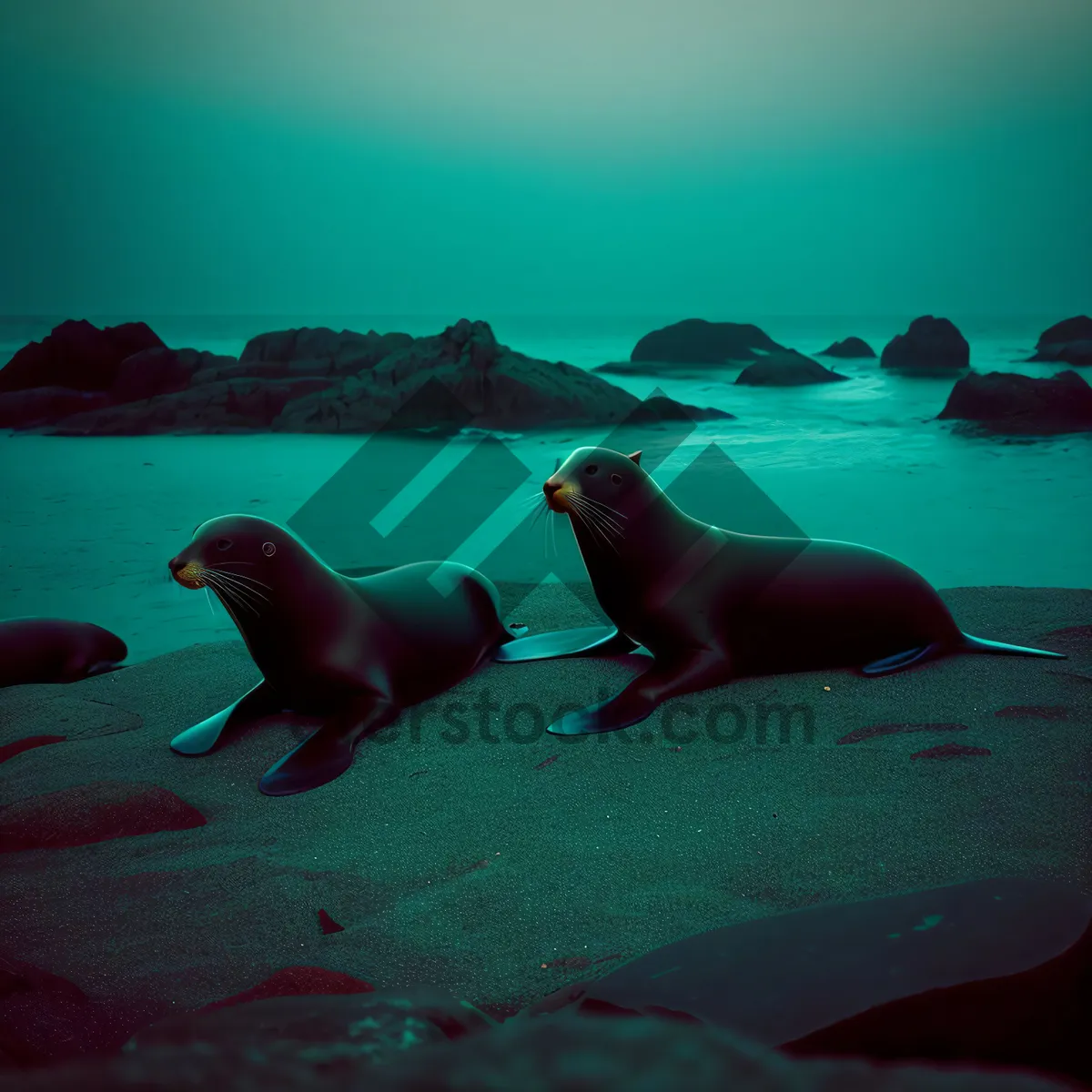 Picture of Sandy Coastline with Playful Sea Lion