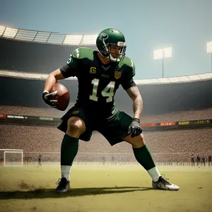 Active Athlete in Football Helmet Engaged in Game