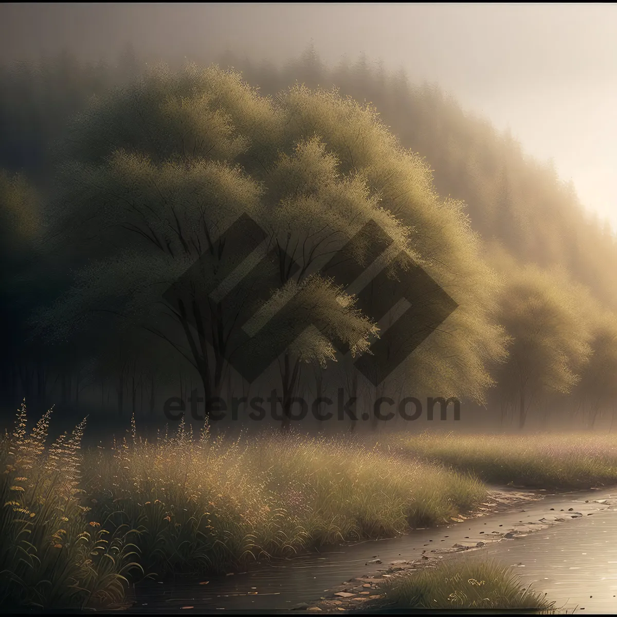 Picture of Serenity Over Countryside: Majestic sunset sky embracing rural landscape.