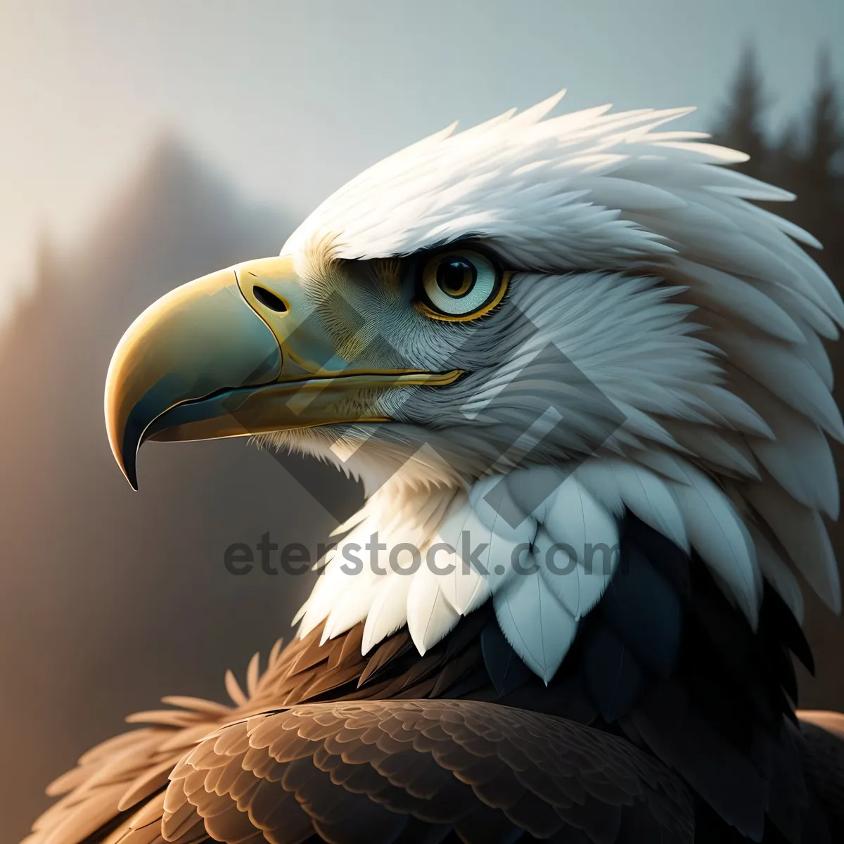 Picture of Bald Eagle Close-Up Portrait in Majestic Flight