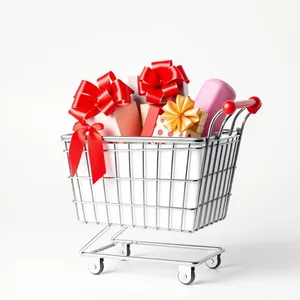 3D Shopping Basket on Wheels in Supermarket