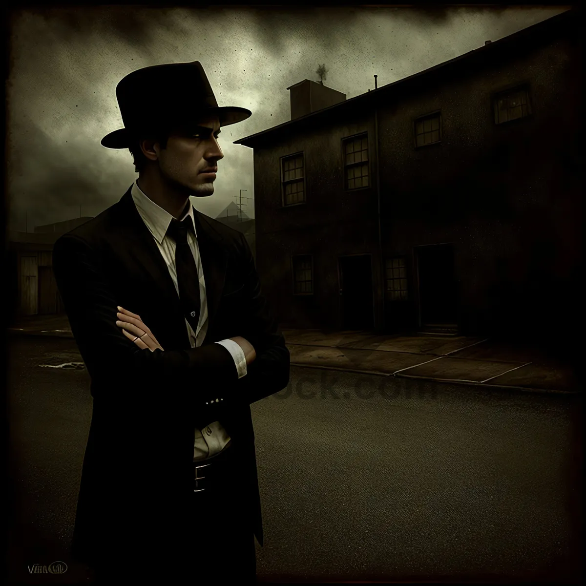 Picture of Confident businessman in black suit and tie.